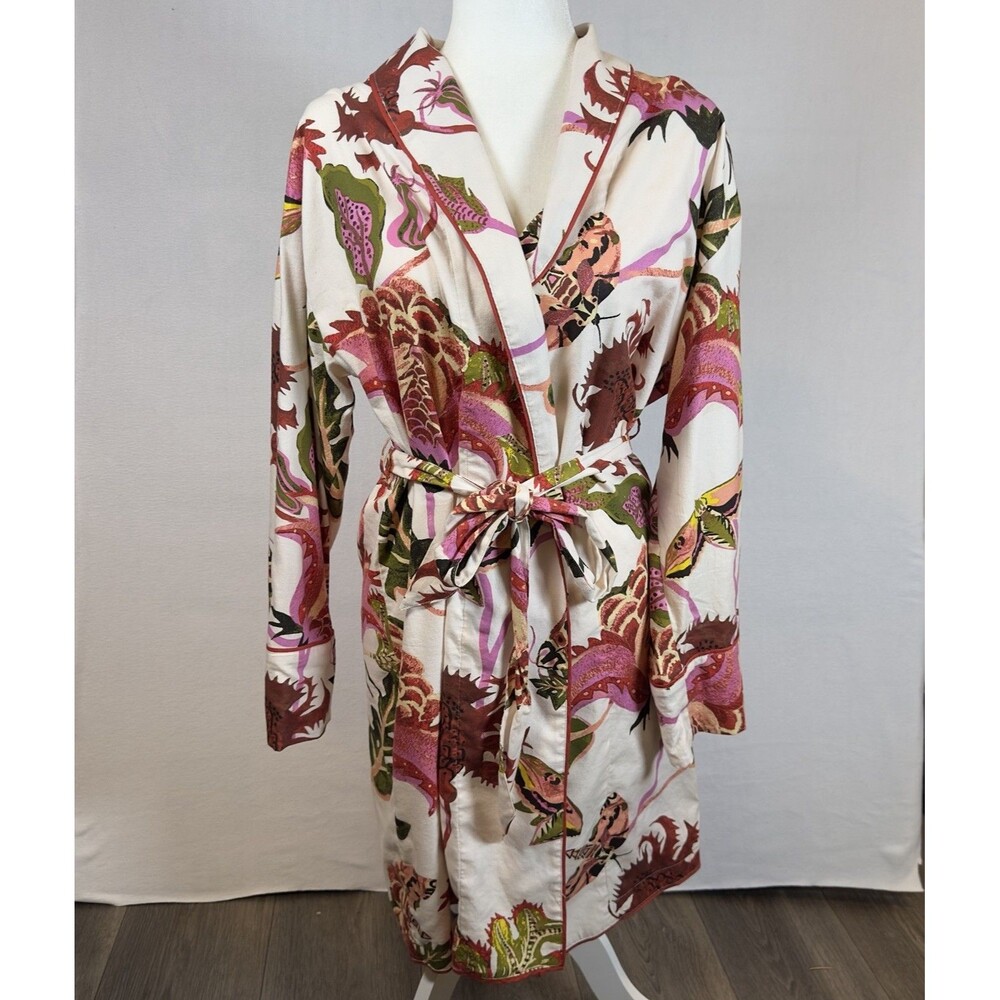 Anthropologie Raphael Balme Robe Floral Moth Butterfly Print M/L - Picture 2 of 7